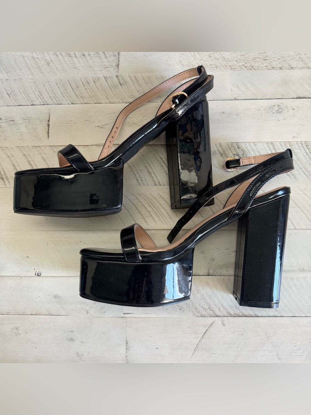 Nasty Gal Black Patent Platform Block Heel Sandals